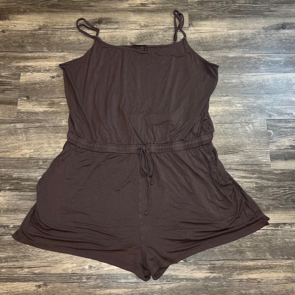 NUUDS Chocolate Brown Sleeveless Romper XXL Lounge One Piece Drawstring Waist